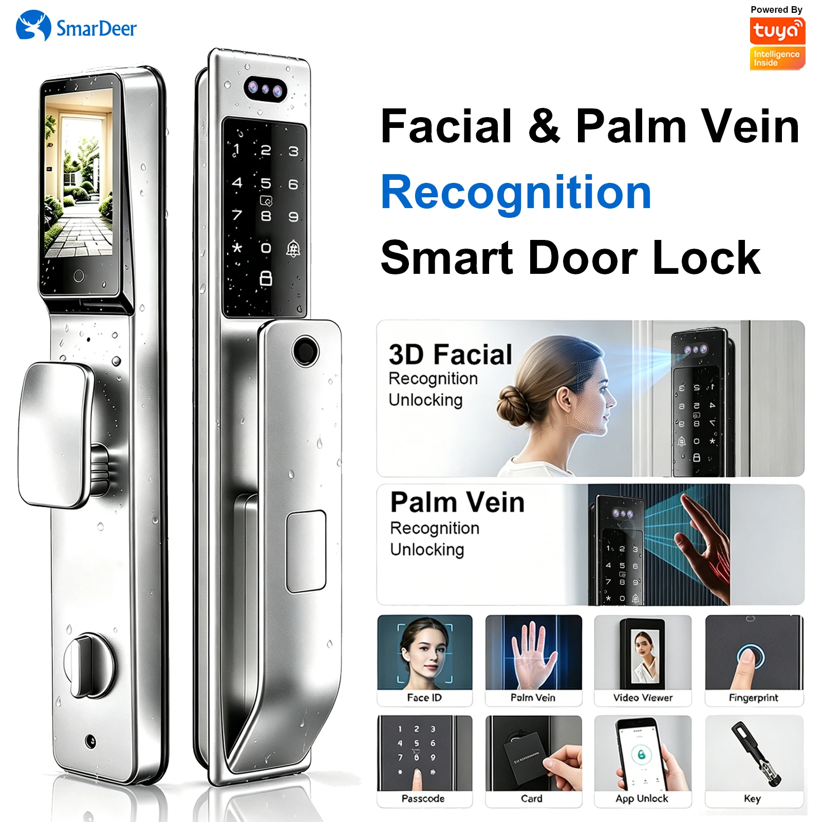 Video Door Lock With Camera Peephole - 3D Face Recognition & Palm Vein