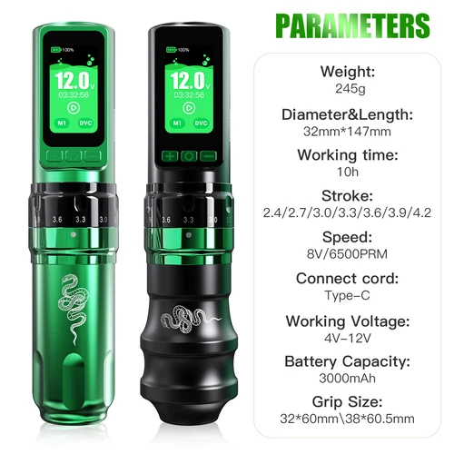 Imagen 2 del producto Dragonhawk Fold Pro Máquina de tatuaje Snake Year Edición limitada Lápiz de tatuaje inalámbrico Suministro 7 golpes 2 baterías con agarre más grande