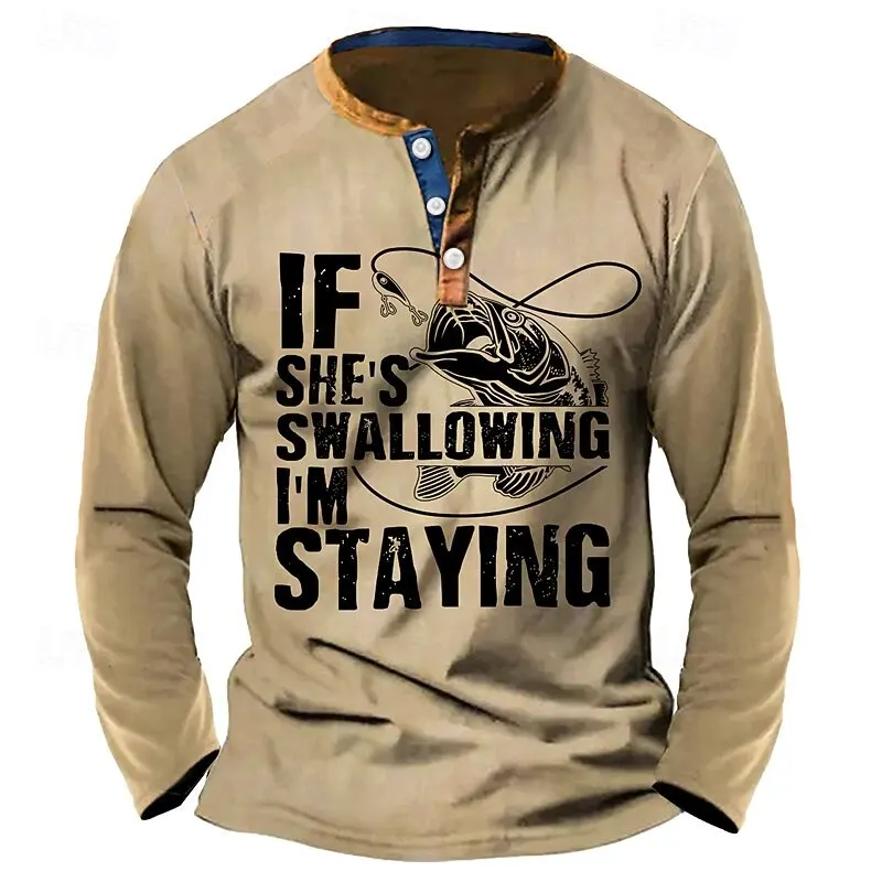 

Fashing Outdoor Fishing Henley T-Shirt For Men Autumn Camping Long Sleeve Button Pullover Loose Daily Casual Comfortable Clothes
