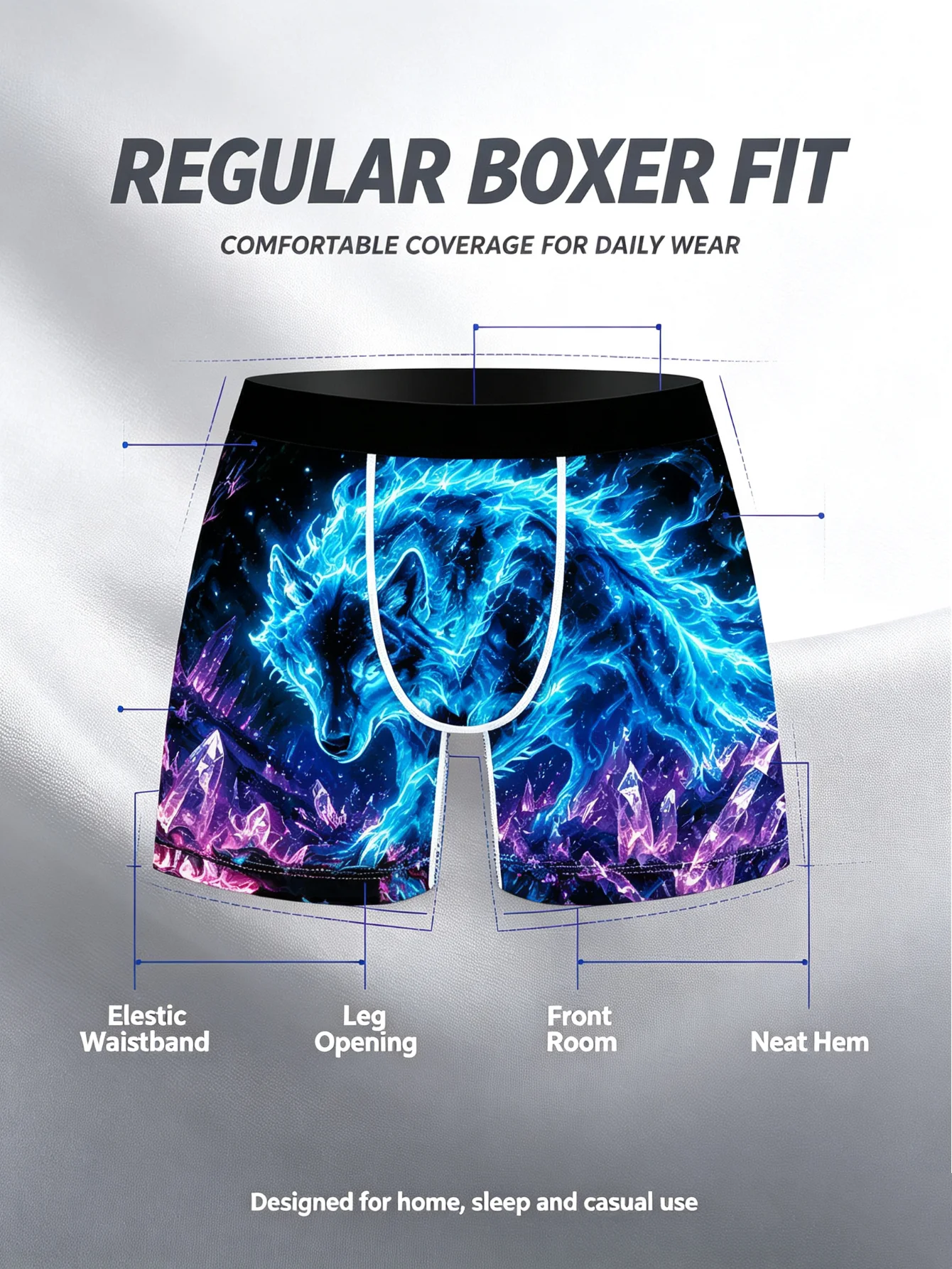 3Pcs Men Boxer Briefs Wild Spirit Wolf Lightning Print Underwear Soft Breathable Stretch Male Underpants Animal Novelty Gift