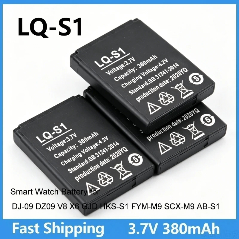 Batería Recargable de Litio de 3.7V 380mA para Reloj Inteligente DZ09 W8 A1 QW09 KSW-S6 RYX-NX9, Batería Duradera para Smartwatch LQ-S1