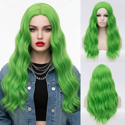 MSIWIGS Wavy Synthetic Wigs for White Black Women Long Green Middle Line Red Wig Cosplay Heat Resistant Rose Net
