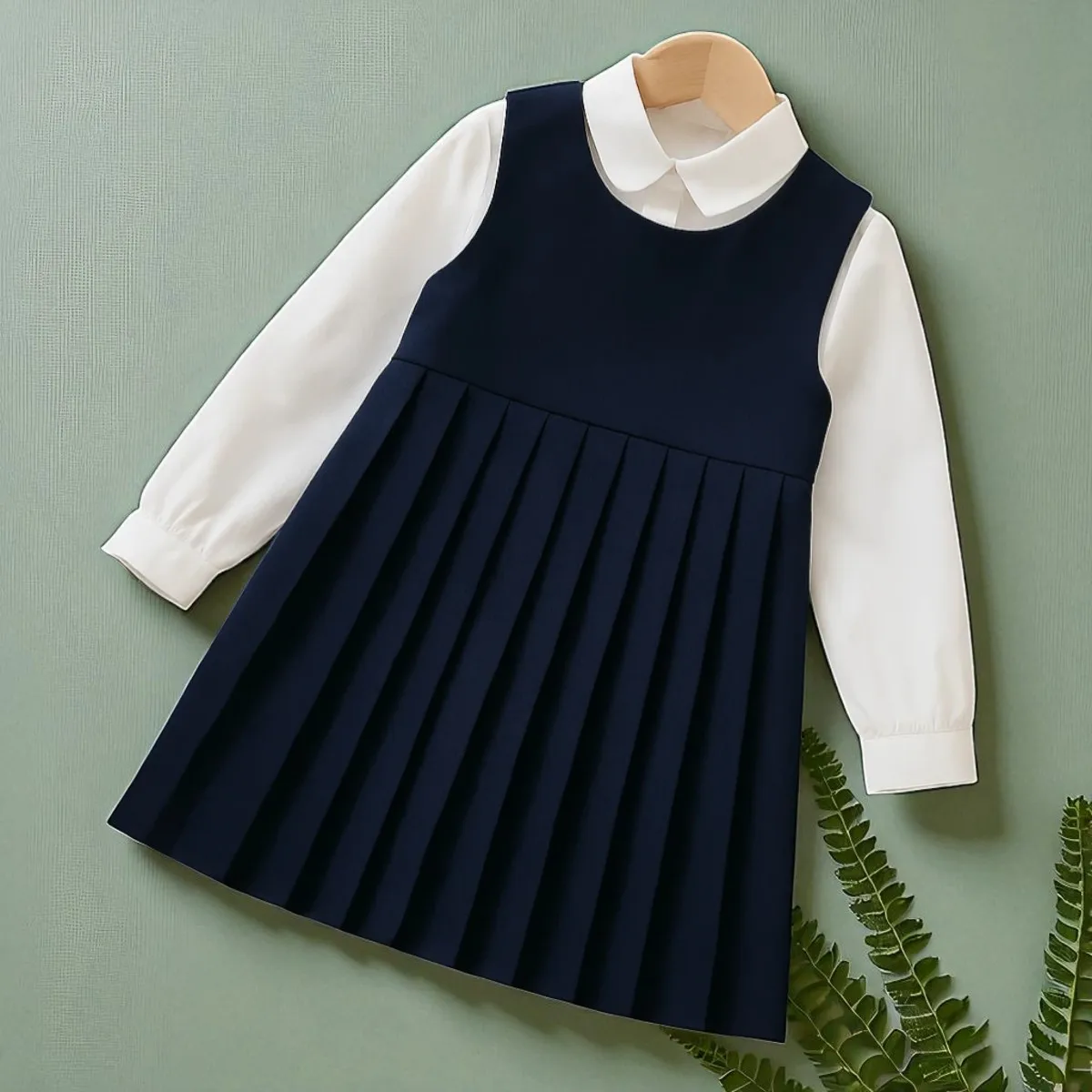 School Uniform Preppy Girls Clothes for Teenagers Baby Elegant Dress Shirt 2Pcs Spring Autumn Children Costumes 8 10 12 13 Years