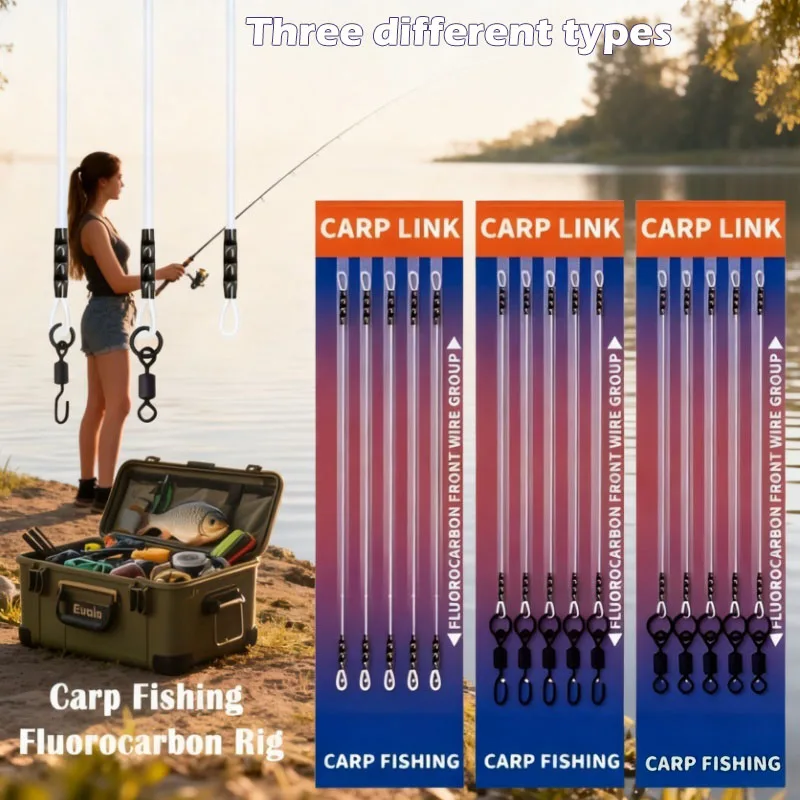 15 قطعة من أدوات صيد سمك الشبوط الاحترافية - قادة الفلوروكربون المضادة للتشابك بنسبة 100% مع يدور دوار لطريقة وصيد الأسماك المغذية