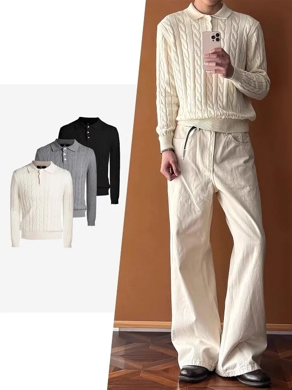 

Knitted Ne Long Sve T-irt Button up Casual Wear Youth M Basic Knitwear Sweater with Button Flower Design