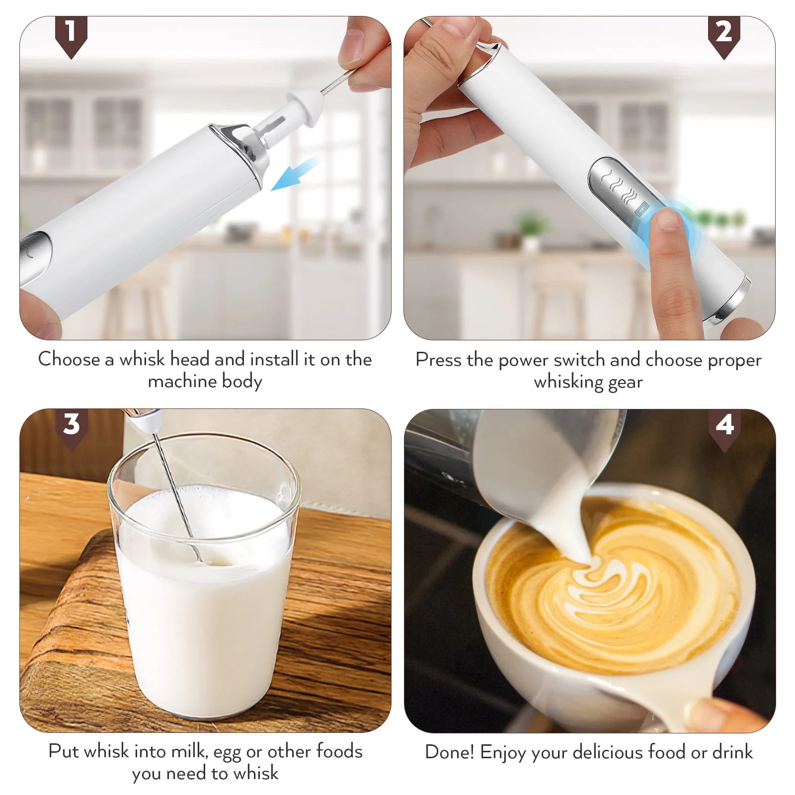 

Electric Milk Frother Handheld 3-Speed Rechargeable Whisk Egg Beater Coffee Foam Maker Portable Mixer USB Low Noise