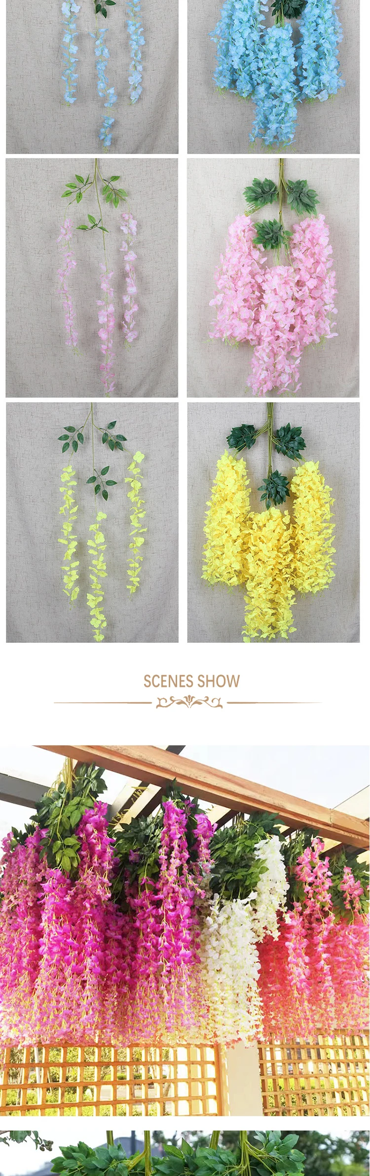 12 Stück Künstliche Blumen aus Seide, Hängende Glyzinienranken für Hochzeit, Wohnzimmer, Party, Garten, Outdoor, Grünpflanzen, Wanddekoration für Zuhause – Detail 5