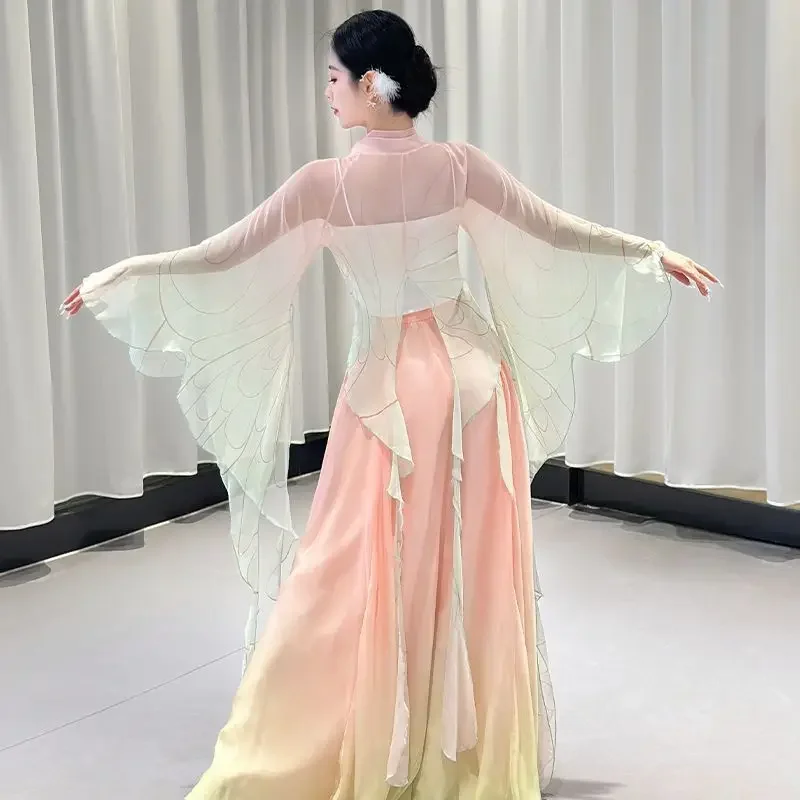 คลาสสิกเต้นรําเครื่องแต่งกายหญิงจีนเต้นรํา Body Charm Elegant Gradient Gauze เครื่องแต่งกาย
