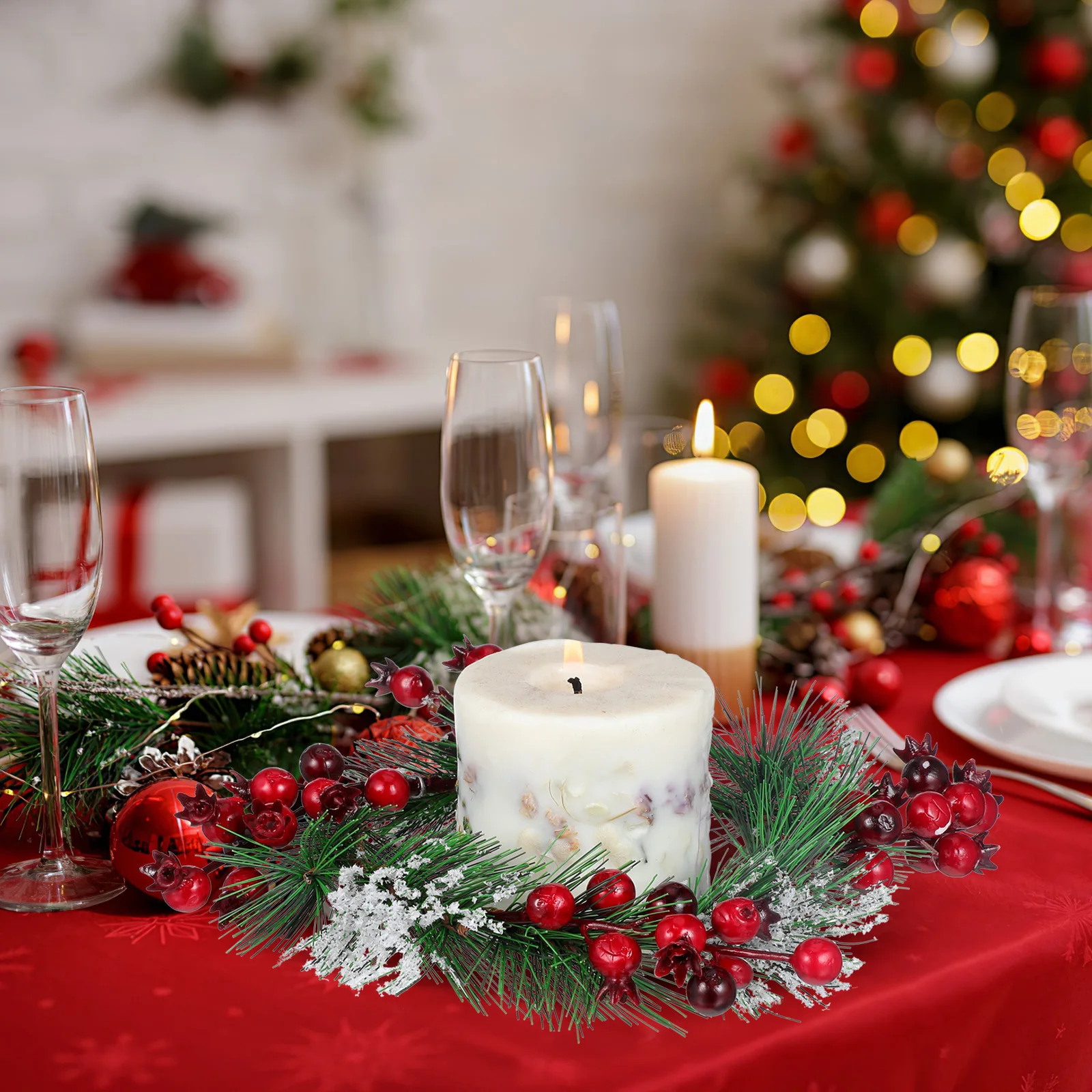 

Handmade Simulation Resin Wreath Red Pomegranate Style for Front Door Wedding Arch Garden Decoration