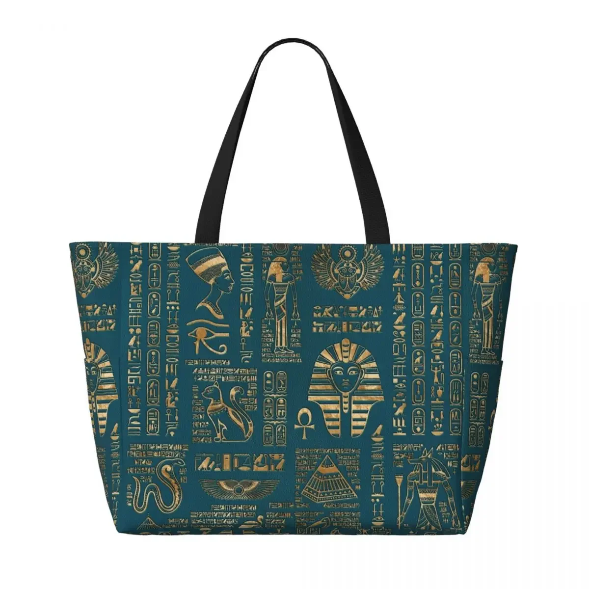 Custom Egyptian Hieroglyphs And Deities Travel Tote Bag Women Large Capacity Ancient Egypt Art Groceries Shoulder Shopping Bags