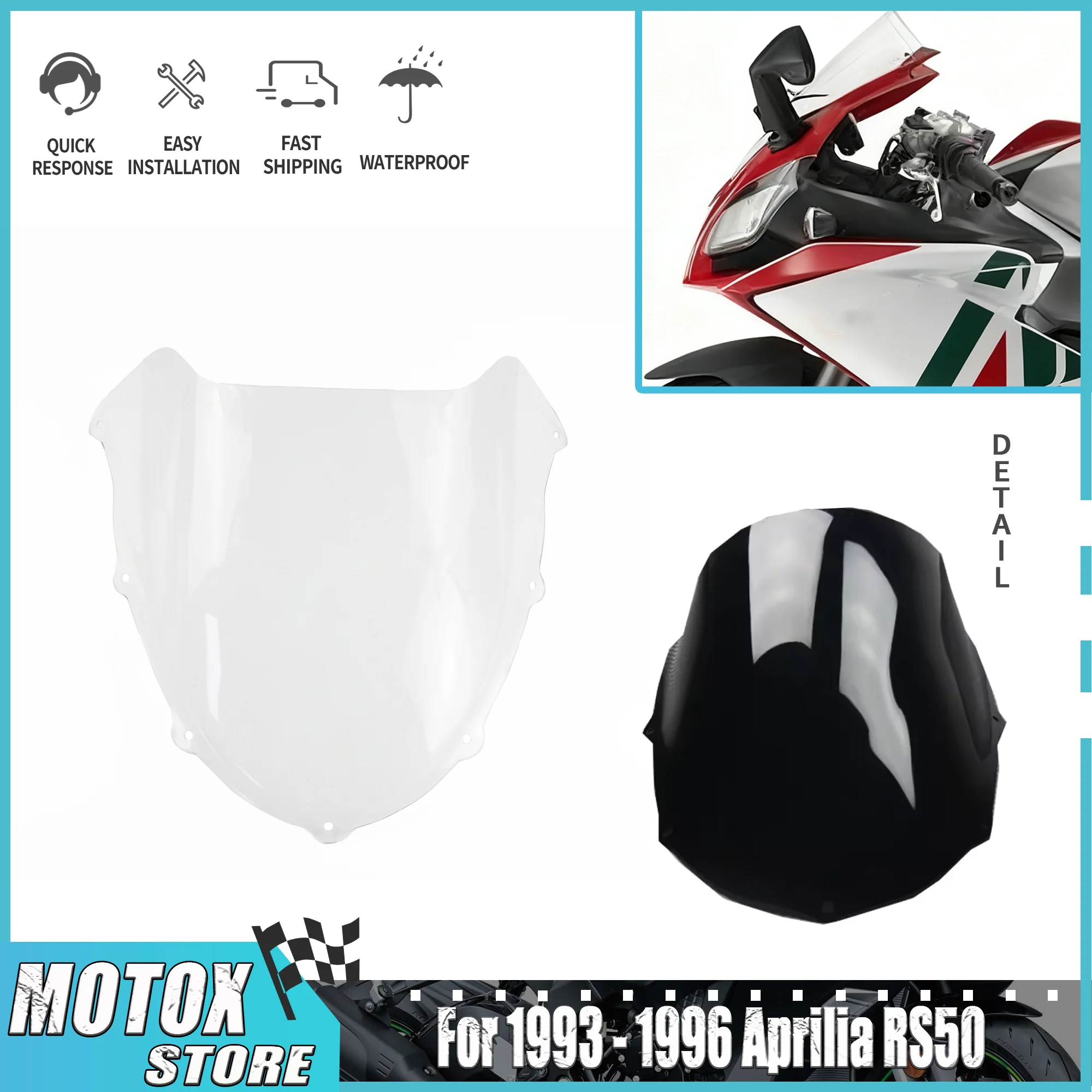 

Fit For 1993 - 1996 Aprilia RS50 Motorcycle Windscreen Windshield Black Clear Wind Screen RS 50 1994 1995
