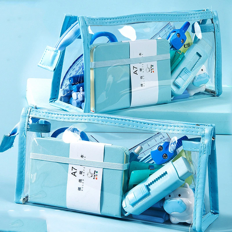 1pc Large Capacity Pencil Case PVC Waterproof Transparent Zipper Portable Makeup Bag