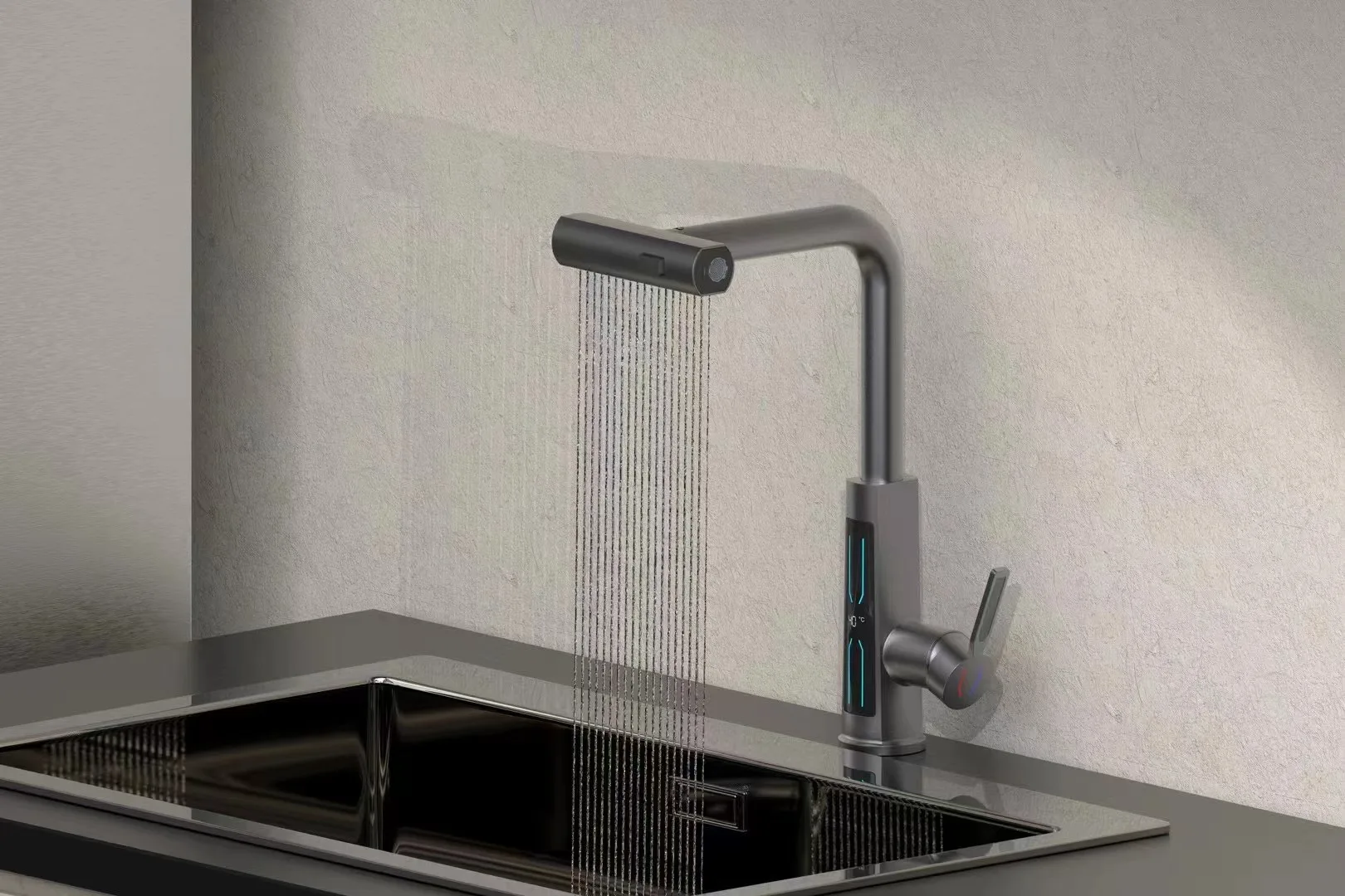 

Digital Display Pulling Faucet Kitchen Washing Plate Faucet Basin Faucet Simple Gun Gray Black Rain Washing Vegetables