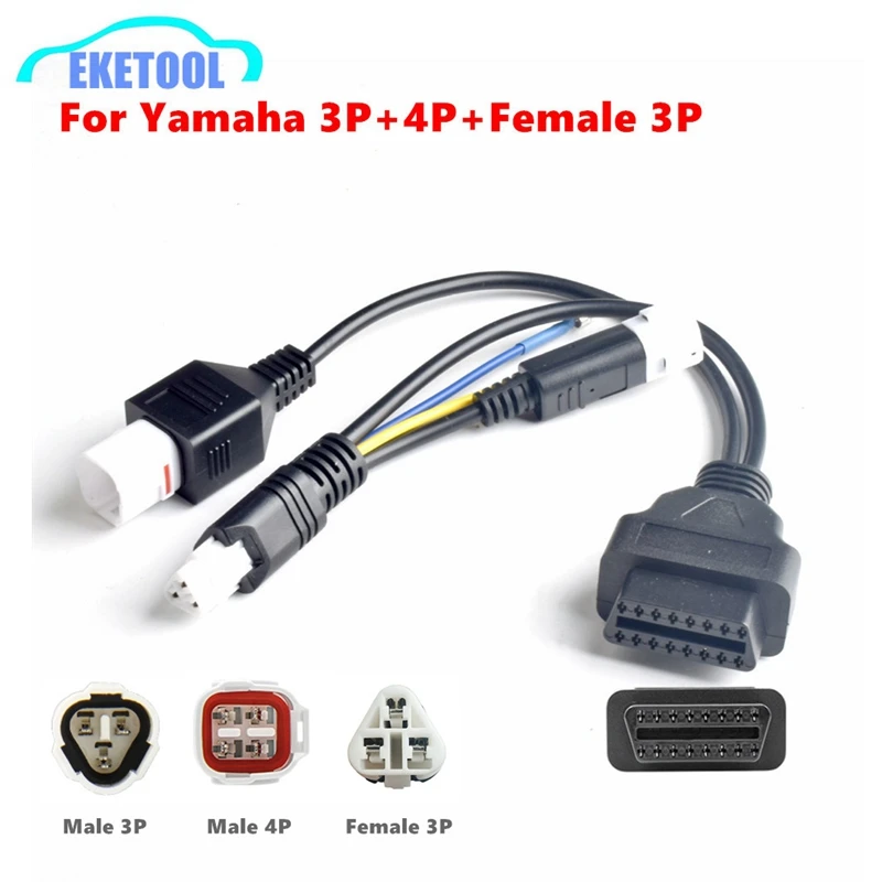 For YAMAHA 3Pin 4Pin Male Connector & YAMAHA 3Pin Female Motorcycle 3 IN 1 Extension Cable to OBD2 16Pin Motor Wires