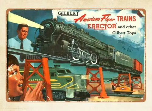 home deco American Flyer Trains 1954 A.C. Gilbert Toy Catalog metal tin sign