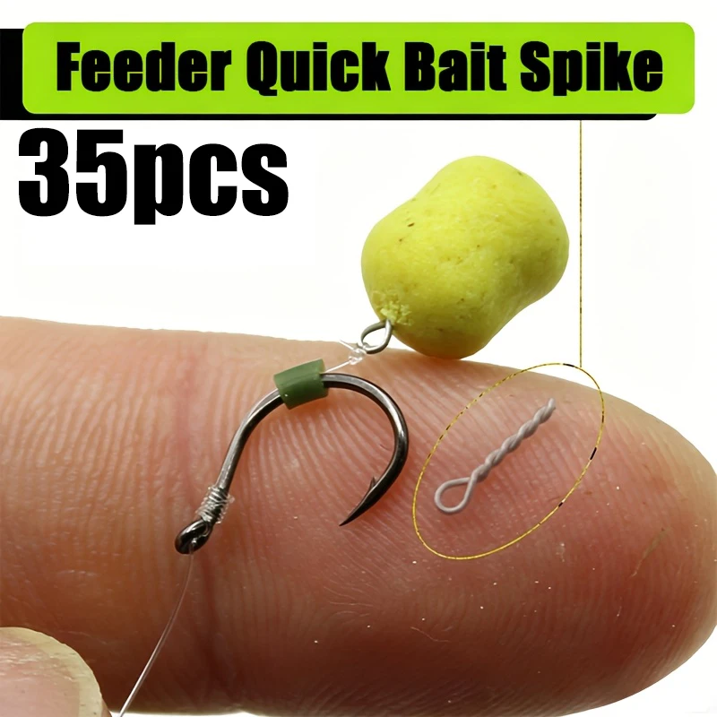 35Pcs Quick Bait Attachment Needles Made of Stainless Steel, Bait Screw Accessories, Specifically Designed for European Carp Fishing / Fly Fishing Techniques. Made of Stainless Steel, They Are Highly Hard and Not Easily Deformed. the Spiral Pattern Allows Them to Hold the Bait Ball Tightly, Preventing Them from Slipping Off When Casting or When Encountering Water Currents. the Metal Ring at the End Can Be Directly Attached to the Fishing Line, Eliminating the Need for Additional Accessories. Simple to Install, They Are Also Compatible with Quick-Connecting Sublines.