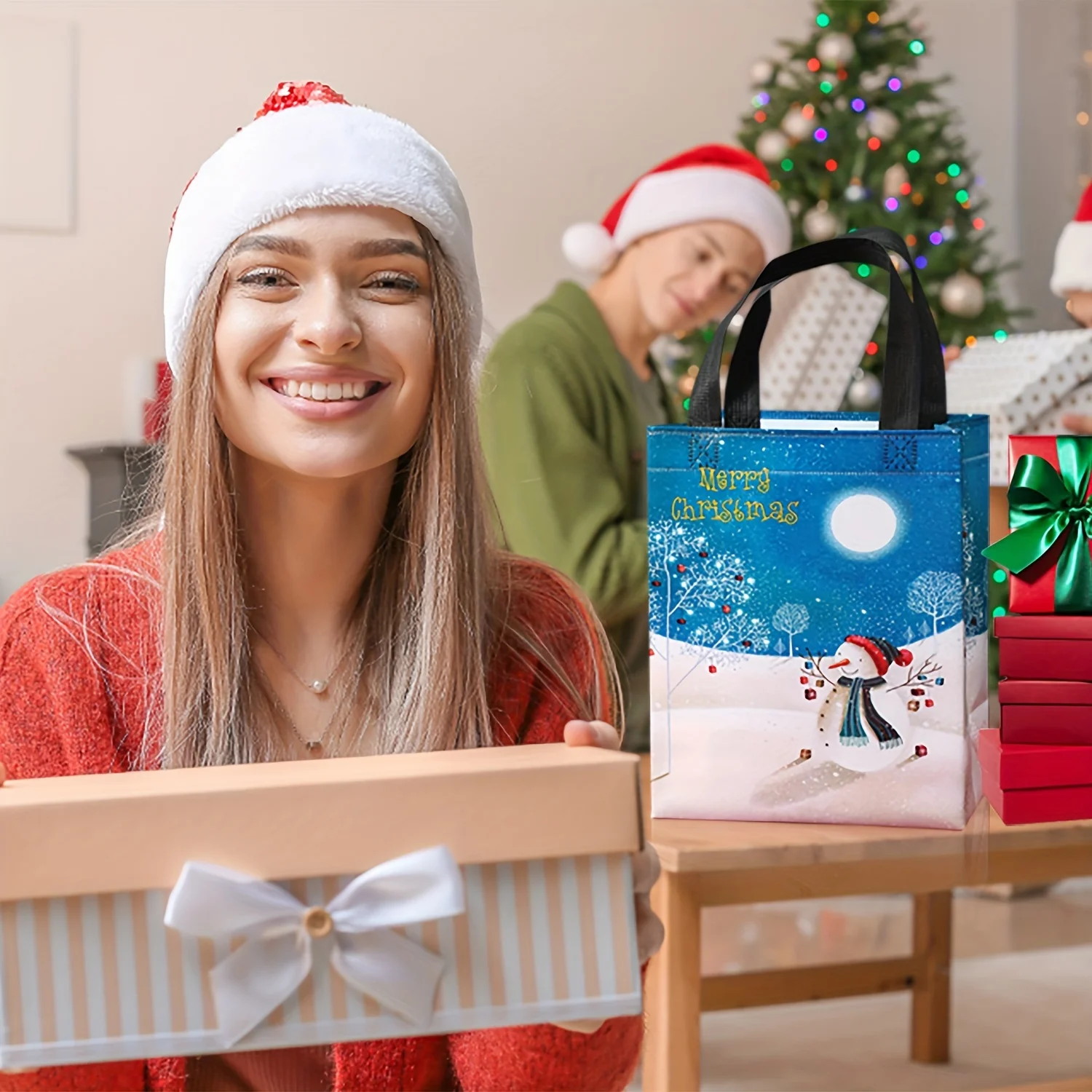 12PCS Reusable Eco-friendly Christmas Gift Bags, Waterproof and Durable, Cute Christmas Decoration Gifts
