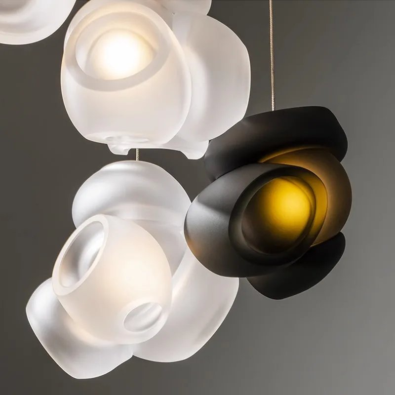 مصباح معلق داخلي هندسي، زجاج فاخر خفيف باللونين الأبيض والأسود، إضاءة سقف الفندق لتزيين المنزل #6