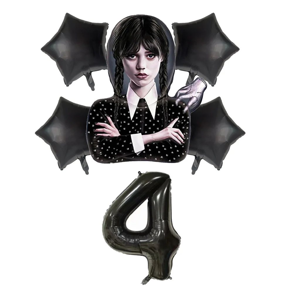 Wednesday Addams Aluminum Foil Balloon Number Balloons Set Girls Birthday Decorative Ballons Party Decoration Photographic Props