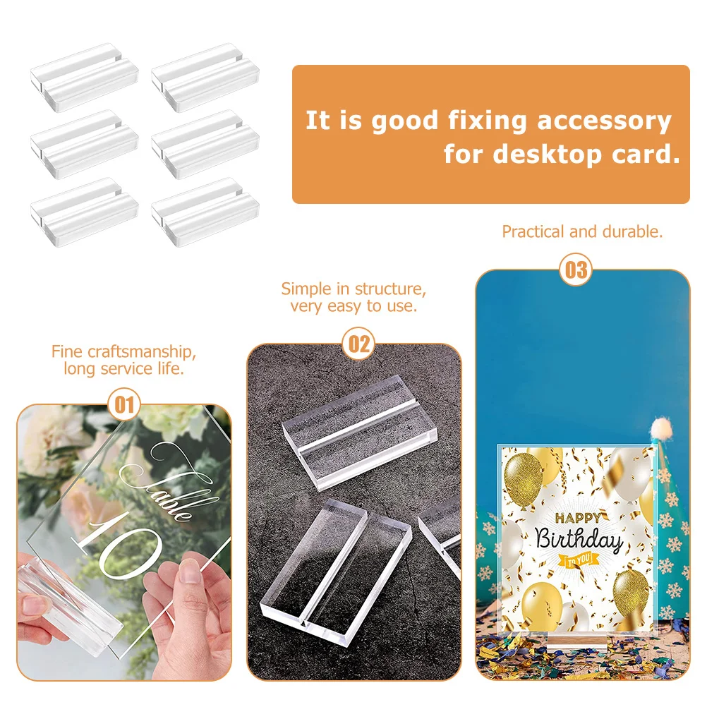 

6pcs Acrylic Base Clip Holders Transparent Desktop Sign Stands For Name Card Table Number Display Card Holder Accessory