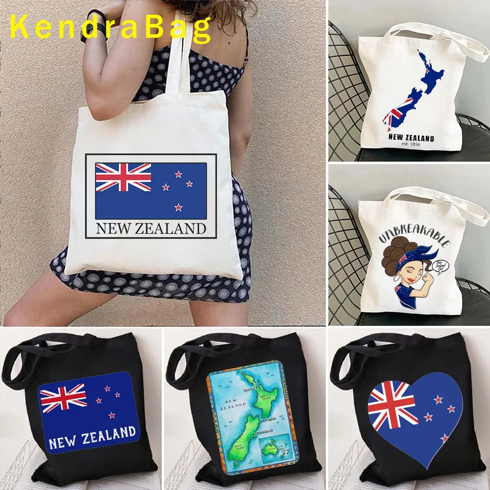 Vintage Travel Auckland New Zealand Map Flag National Symbols Skyline Heart Zealander Gift Canvas Tote Bag Women Shopper Handbag