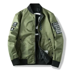 Men WorkJacket Slim Male Wear Casual Windbreaker Man Pilot Jacket with Patches Green Thin Mens Coat Outwear Clothing