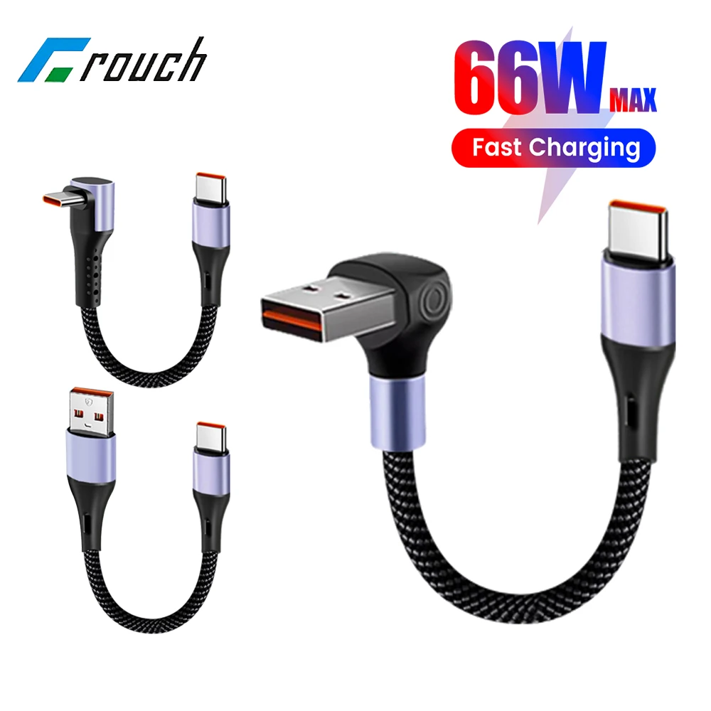 66W Short USB C To USB C Cable 90 Degree Elbow Fast Charging Data Cable USB Type C Power Bank Wire for iphone 15 16 Samsung