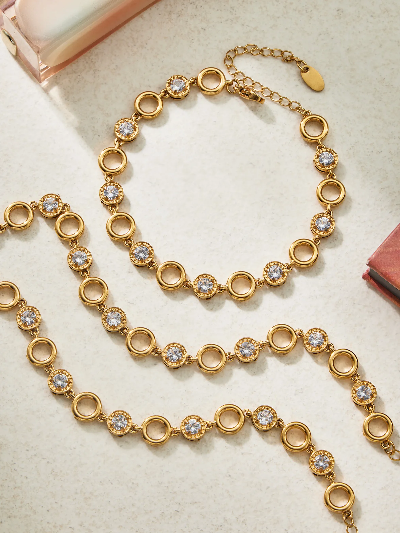 316L Edelstahl Halsketten- und Armband-Set mit Krappenfassung Zirkon für Damen Wasserdichter Ring Kette Glänzender Grenzübergreifender Schmuck – Detail 10