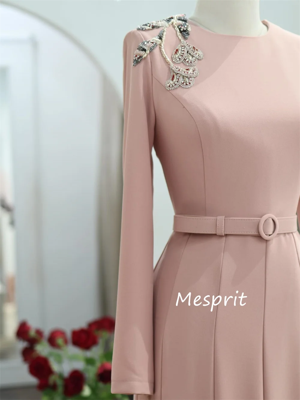 تخصيص معقدة جيرسي الطية وشاح مطرزة ألف خط س الرقبة فساتين طويلة مخصصة مناسبة مساء جودة عالية #3