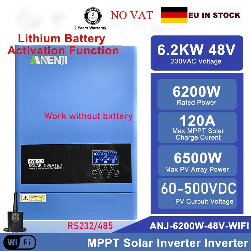 Inversor Solar Híbrido 6.2kw 48v Onda Senoidal Pura Fora Grade Solar Inversor 230vac pv 60500vdc 120a Mppt Controlador de Carga Solar