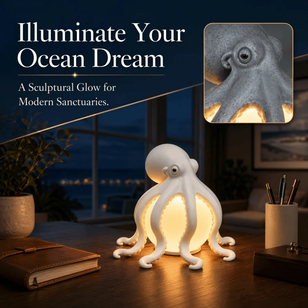 Lampe de bureau en forme de pieuvre mignonne, sculpture animale, veilleuse LED, design océanique vibrant, décoration de fête d'Halloween, décoration quotidienne pour la maison