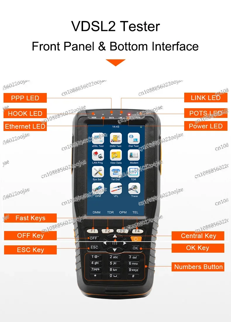 TM-600 VDSL VDSL2 Tester XDSL Line Test and Maintenance Tools DMM OPM VFL Tone Tracker TDR Cable Fault Locator Instrument