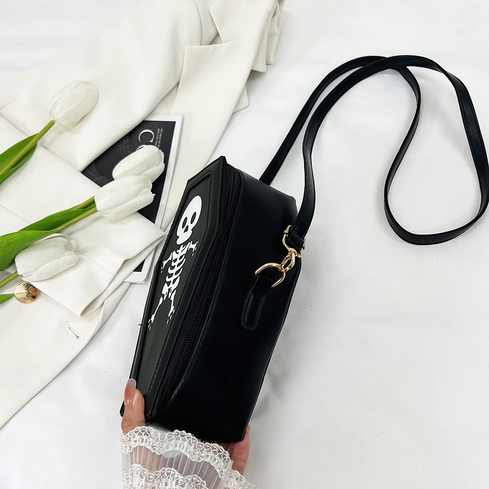 

Gothic Shoulder Bag PU Leather Skull Print Halloween Bag Women Handbag Hobo Bag for Carnival Cosplay