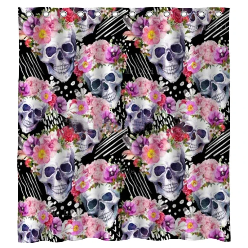 Halloween Skull Scary With Black Background Seamless Pattern Mexican Cute Bones Design Shower Curtain By Ho Me Lili