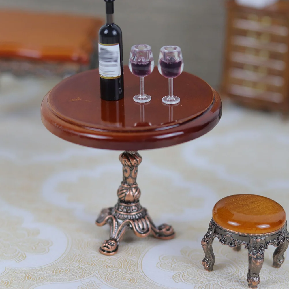 Wooden Tea Table Model Miniature Wood Alloy Coffee Table Decor Photo Prop Dollhouse Mini Furniture Dollhouse Furniture