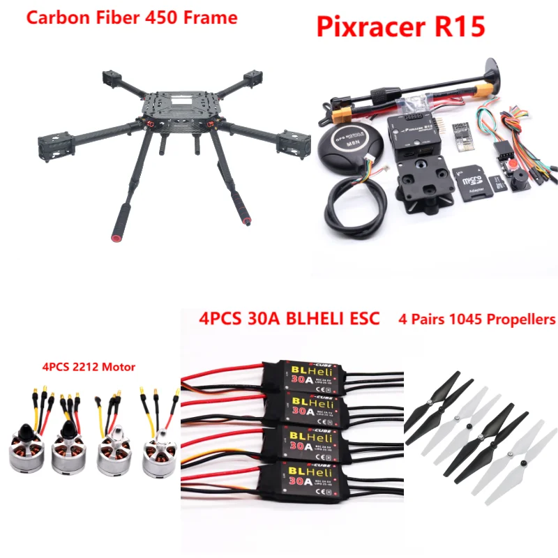 RCtosky Kit telaio 450 in fibra di carbonio Pixracer R15 controllo volo Ardupilot Quadcopter BLHELI 30A 2212 motore ESC