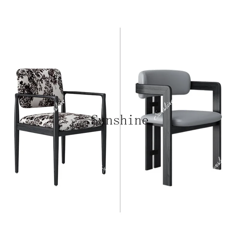Modern simple new Chinese black retro back chair solid wood  FT