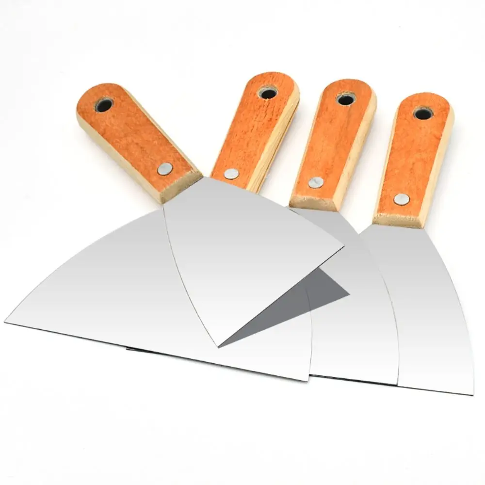 Raschietto per pulizia in acciaio inossidabile Manico in legno Maniglia antiscivolo Strumenti per pittura Paga materiali in gesso Raschiare le superfici Spatola per pulizia