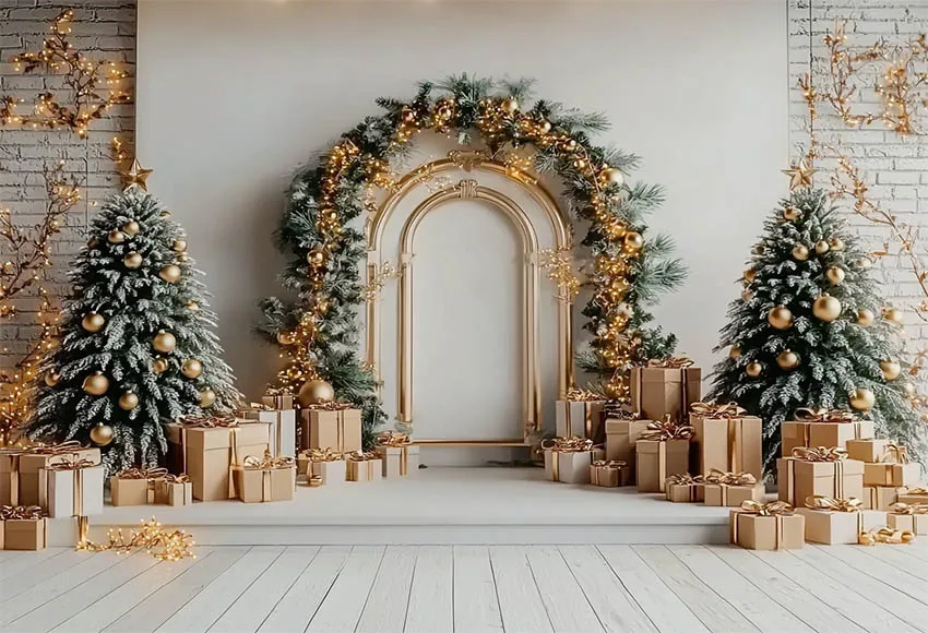 Фон Mehofond с изображением арки гирлянды кирпичной стены Рождественская фотография для детей портрет дерево подарочные коробки огни Декор Фон фотозона