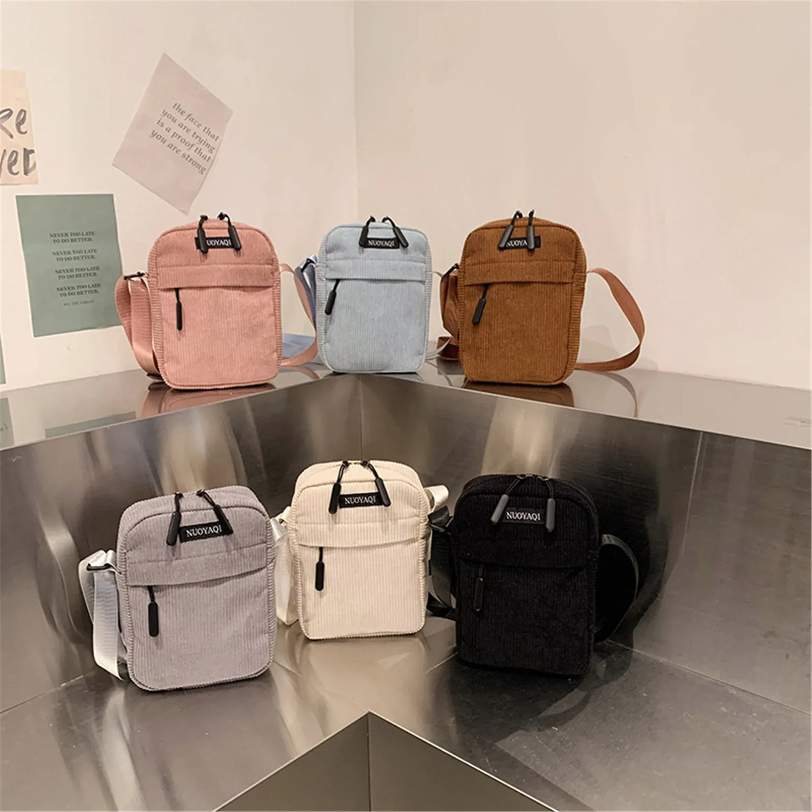 ISKYBOB Women Corduroy Crossbody Bag Fashion Casual Sports Mobile Phone Shoulder Bag with Adjustable Strap Small Crossbody Bag