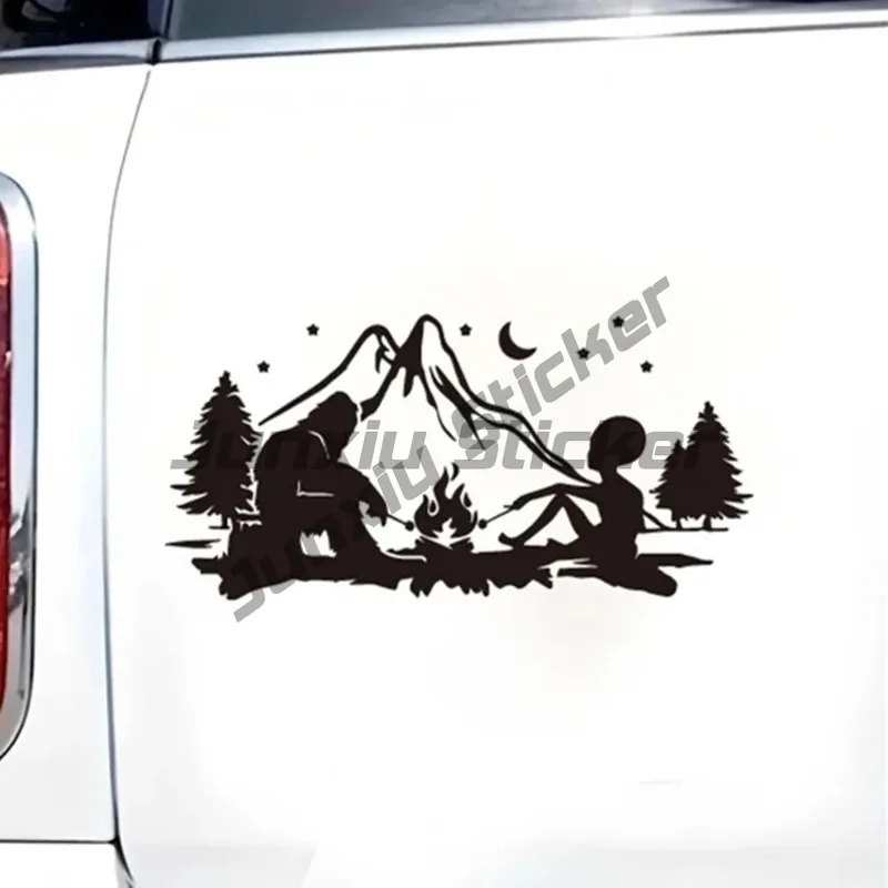

Alien and Bigfoot Campfire Vinyl Decal, Fun Outdoor Adventure Stickers for RV Camper Van, Waterproof Removable Car Window Decor