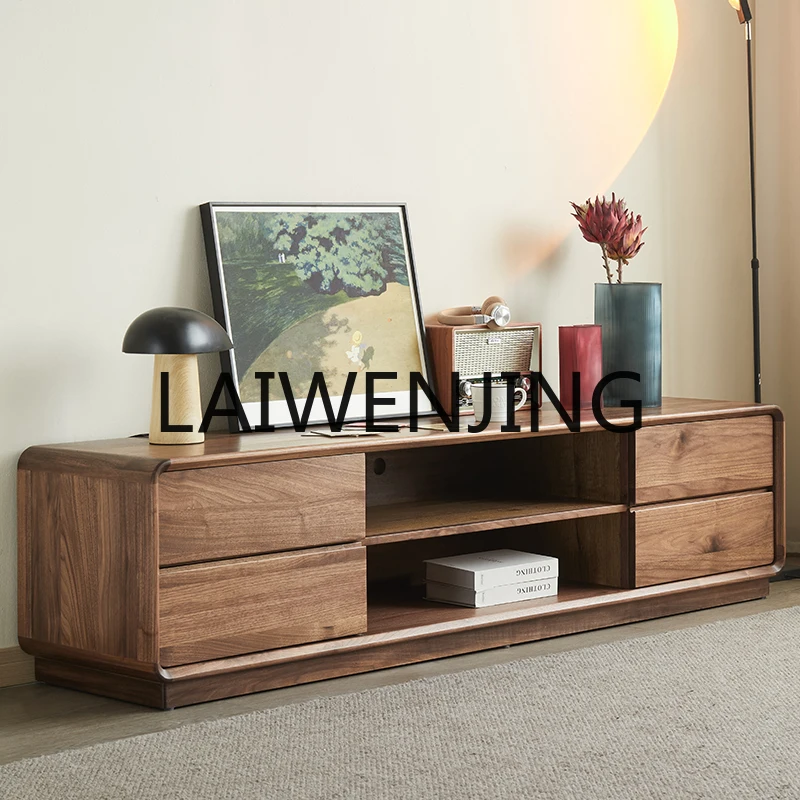 RWJ Black Walnut Solid Wood TV Stand Nordic Bedroom New Chinese Style