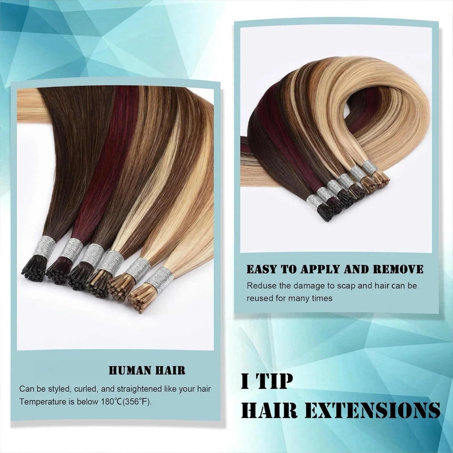 I Tip Extensions de cheveux cheveux humains 11 couleurs mis en évidence blond décoloré 10-24 pouces pour les femmes doux et naturel Itip Extension de cheveux humains