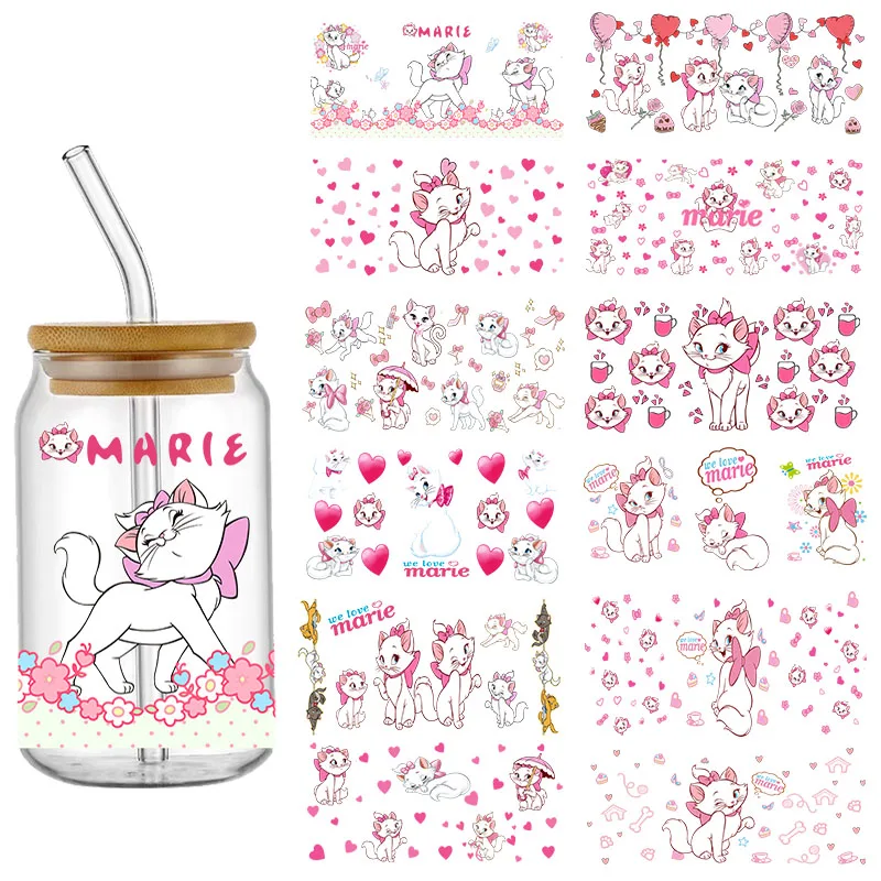 Disney Marie Cat Transfer Stickers Cartoon UV DTF Cup Wrap For 16oz Libbey Glass Can Selfadhesive Waterproof Decals Stickers DIY