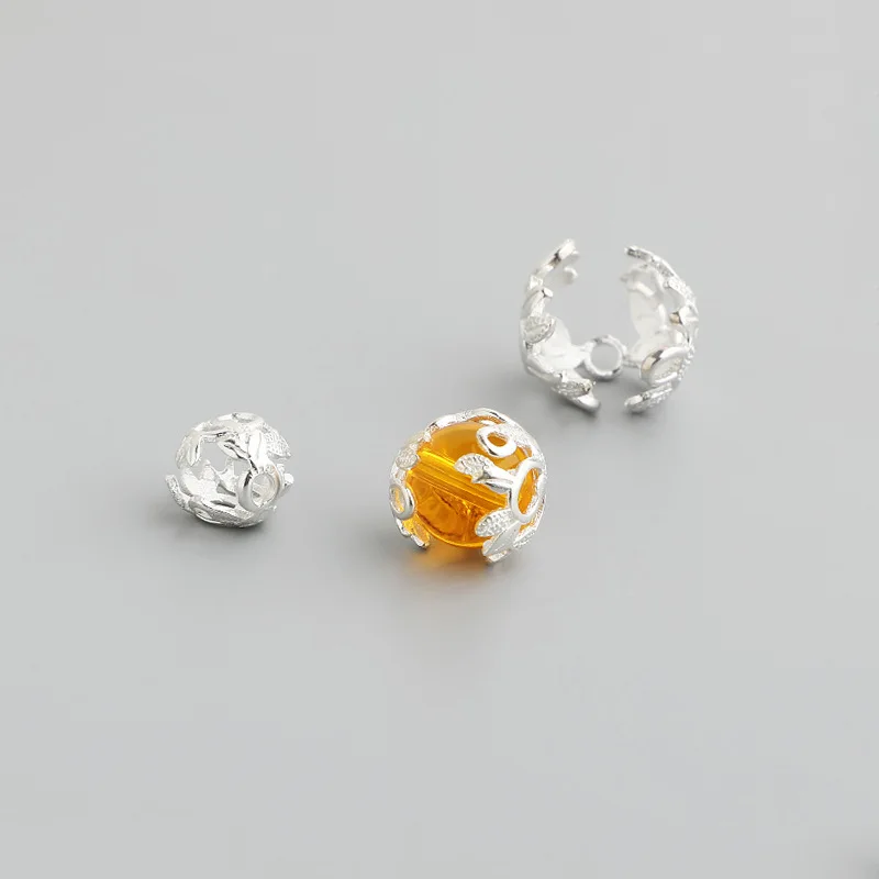 1pc 925 Sterling Silver Flower Bead Spacer Fit8 10 12mm Encircle Charm Silver Bead Caps Separator DIY Fine Jewelry Accessories