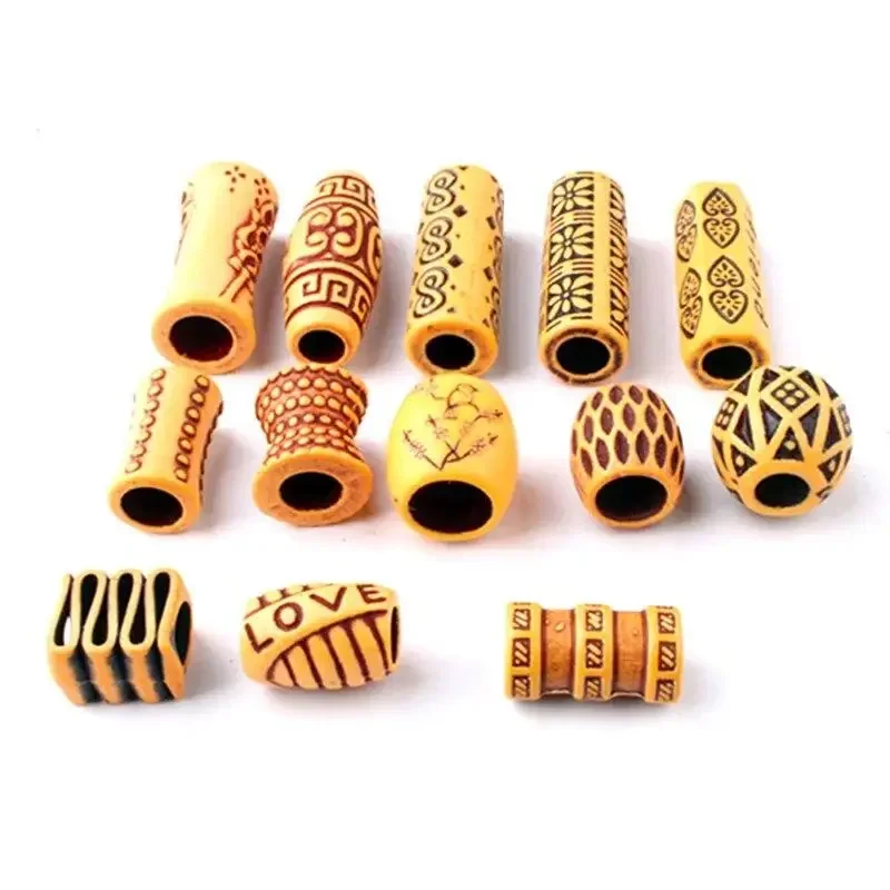 10 pcs Fashion Wooden Retro Braid Fear Lock Beard Big Hole Bead Ring Tube Modeling Tool Accessories Braiding Hair Hair Rope