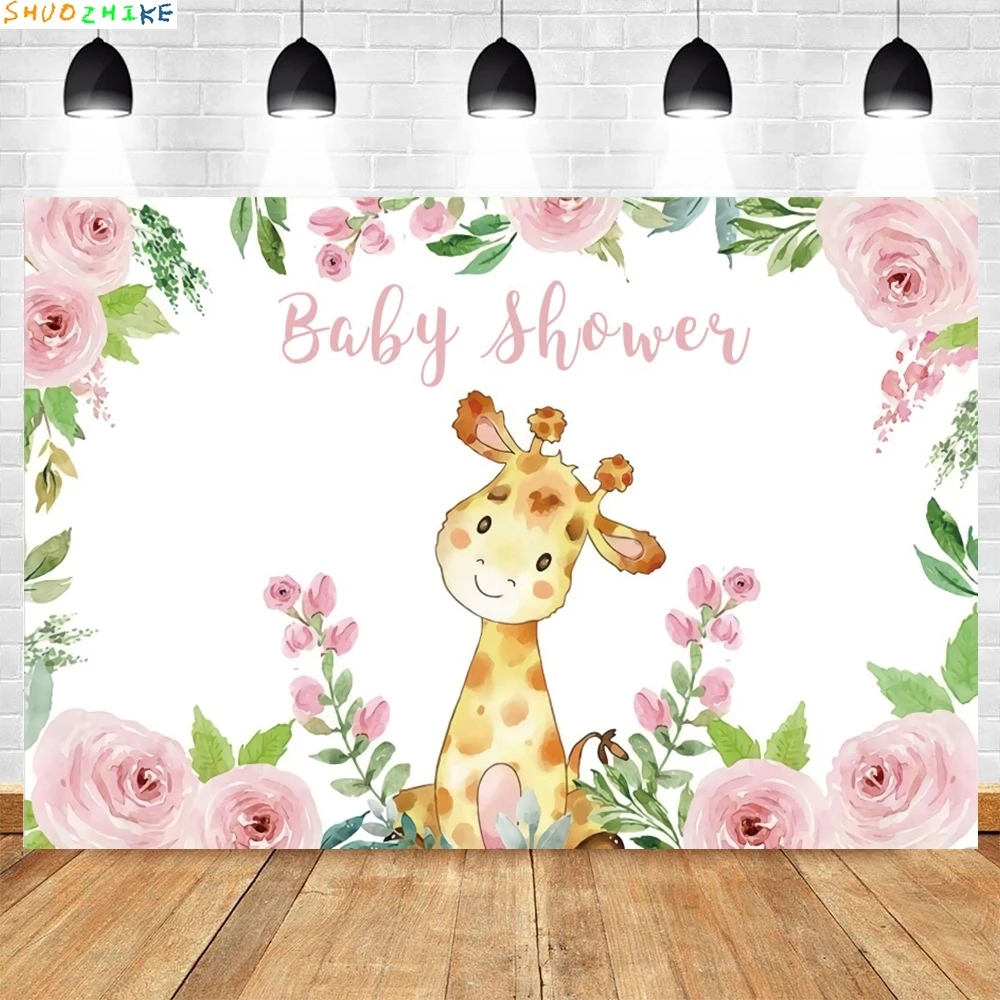 

Cartoon Elk Flowers Photocall Wreath Baby Shower Photography Backdrop Photographic Decoration Backgrounds For Photo Studio