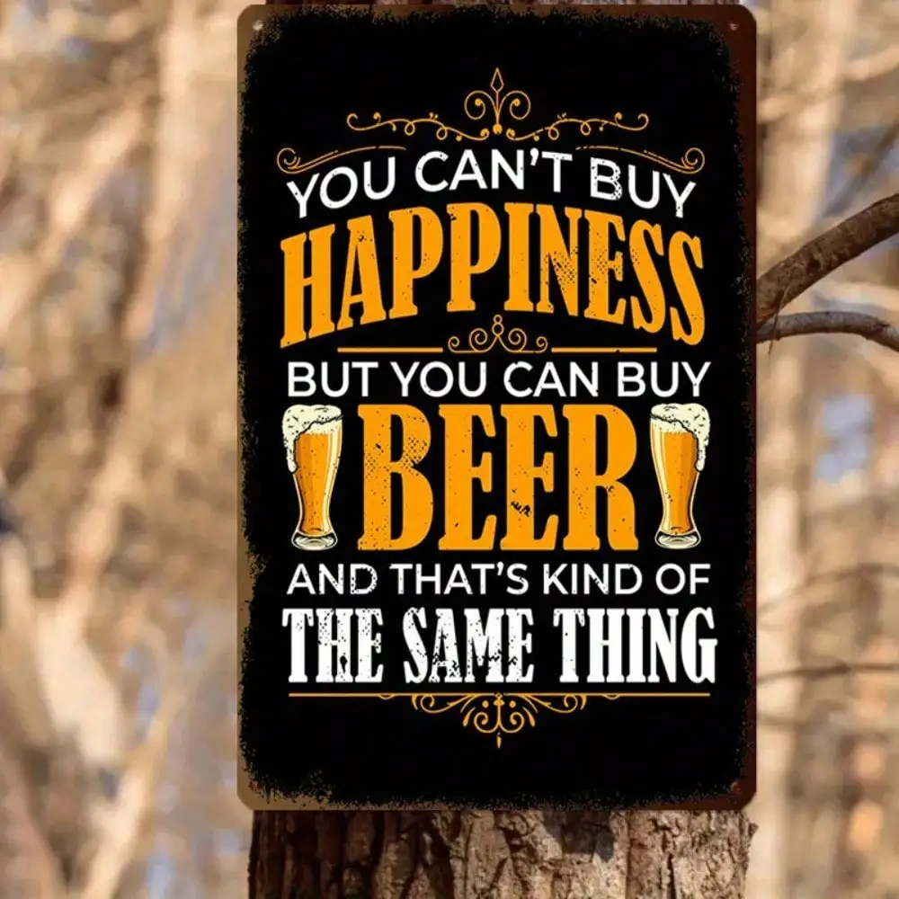 

1PC Tin Sign Beer & Happiness - Vintage Bar Decor for Home/Pub, 8x12in/20x30cm
