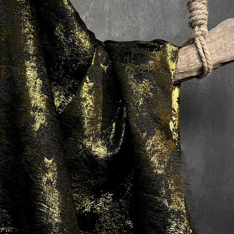 Black Gold Embossed Jacquard Curtains Fabric Handmade Sewing Home Coat Skirt Designer Textile Autumn Winter Crafts Materials