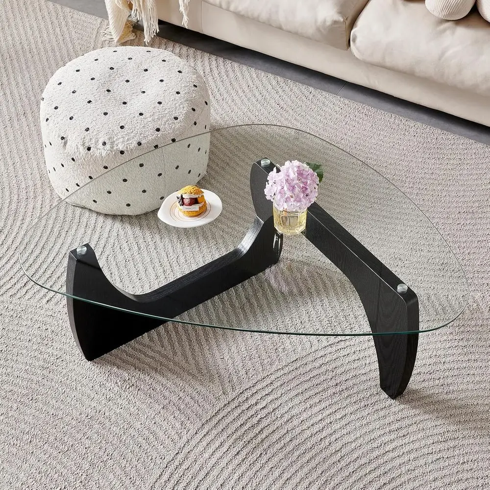 Elegante mesa de centro triangular negra: muebles de salón modernos de alta gama